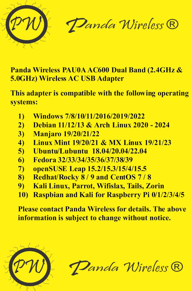 Panda WirelessÂ® PAU0A AC600 Dual Band (2.4GHz and 5GHz) Wireless AC USB Adapter - Win 7/8/10/11, Zorin, Mint, Ubuntu, MX Linux, Manjaro, Fedora, Rocky, Kali Linux and Raspbian - Image 3